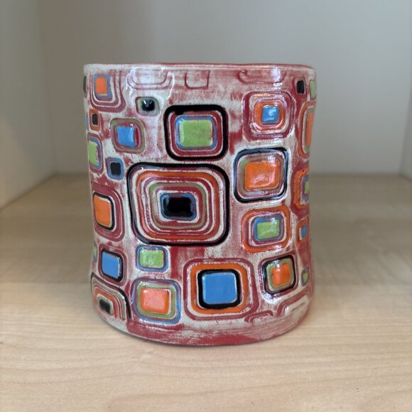 Gypsy Jane Wrapped Pottery Mug Square Abstract Handmade 14 oz - Picture 3 of 10